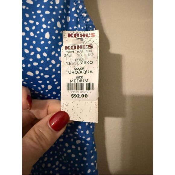 Nike Women's Size M Water Dots One Piece Swimsuit Light Blue Keyhole Back NWT - Picture 12 of 14